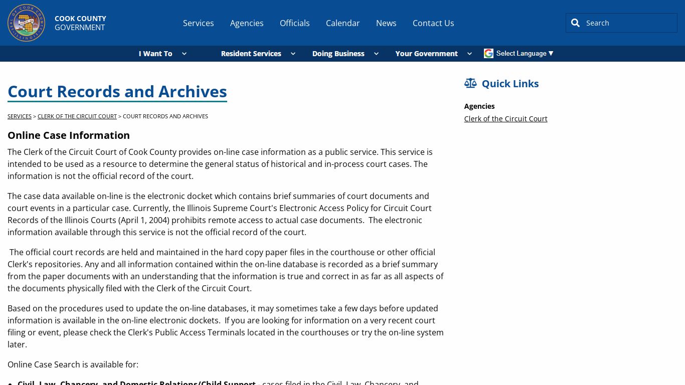Court Records and Archives - Cook County, Illinois