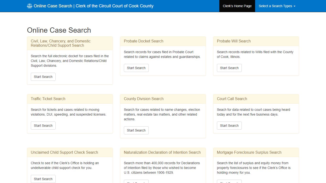 Online Case Search | Clerk of the Circuit Court of Cook County